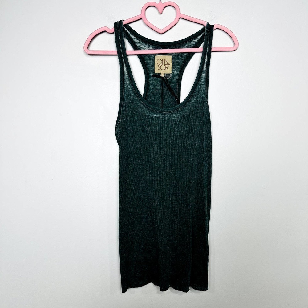 Chaser NWT Casual Scoop Neck Ribbed Knit Racerback Tank Top Tent/Green Medium